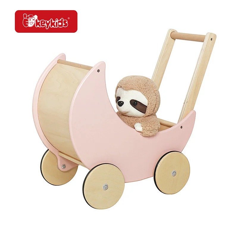 Customize Black Pretend Play Wooden Pram Walker Toy for Baby W16E112E