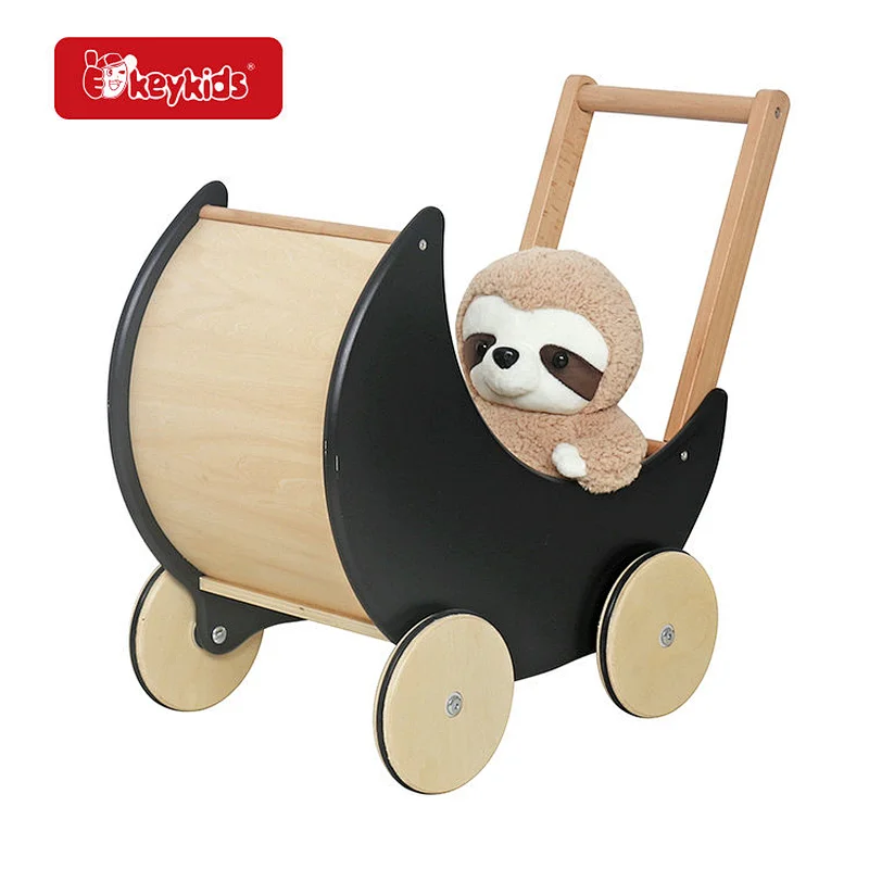 Customize Black Pretend Play Wooden Pram Walker Toy for Baby W16E112E