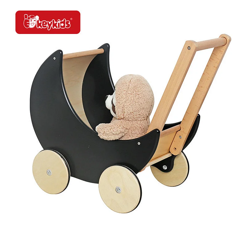 Customize Black Pretend Play Wooden Pram Walker Toy for Baby W16E112E